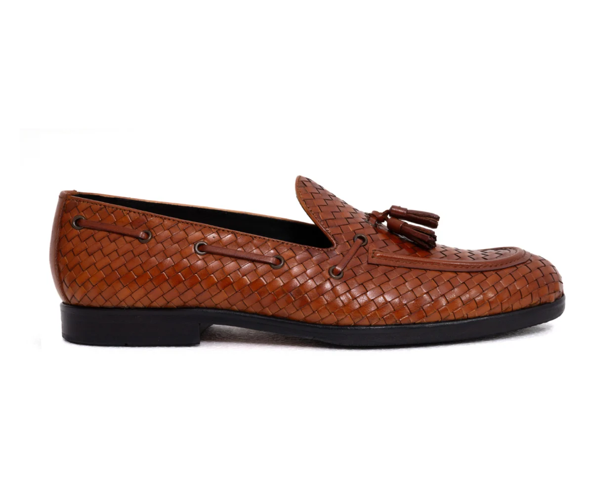 oliver cognac tan woven handmade loafers
