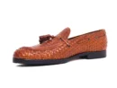 oliver cognac tan woven handmade loafers