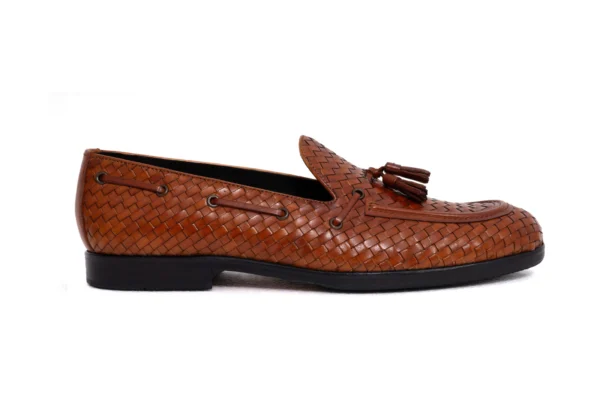 oliver cognac tan woven handmade loafers