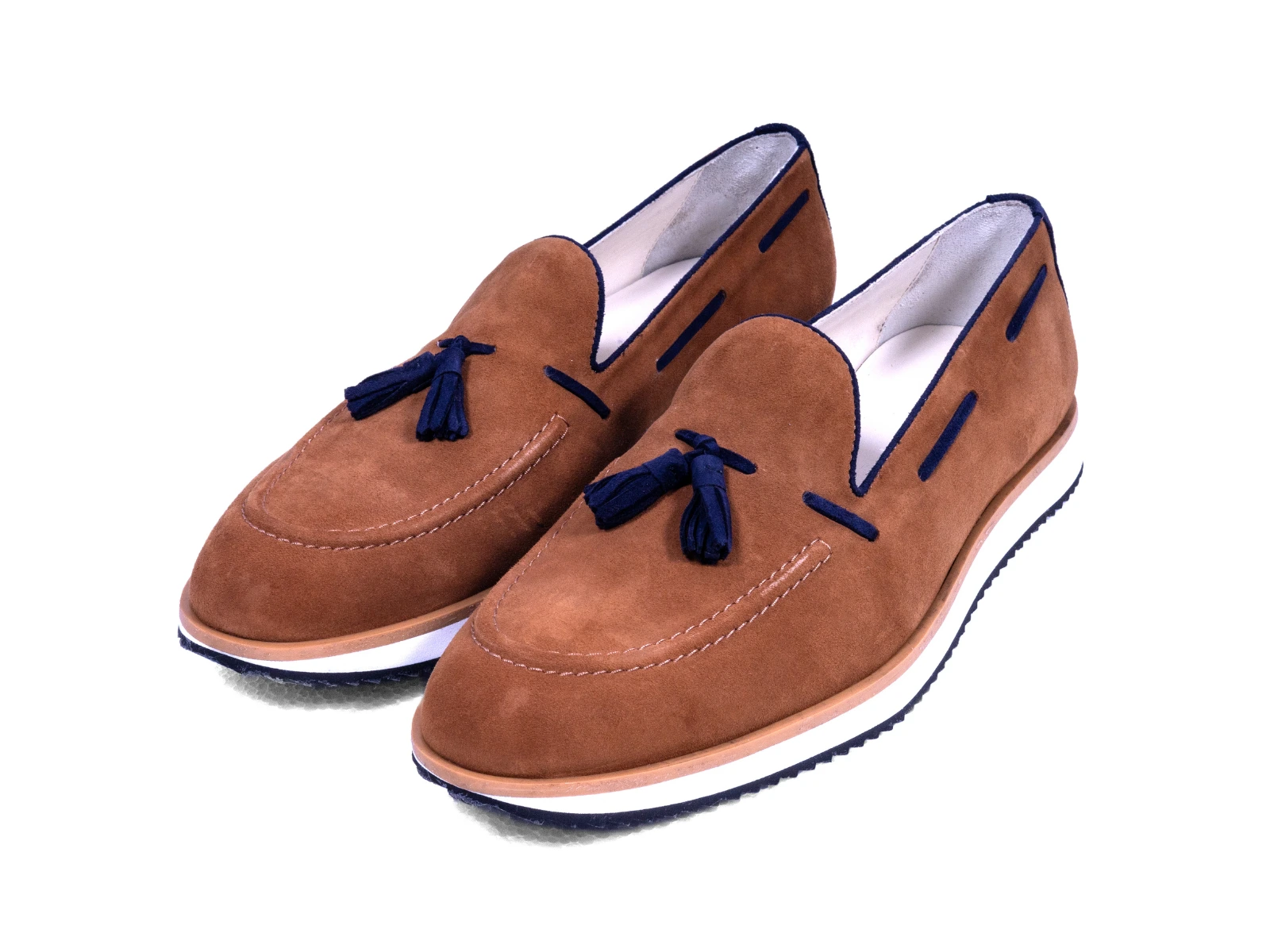 jermic tan suede blue suede tassel loafers pair