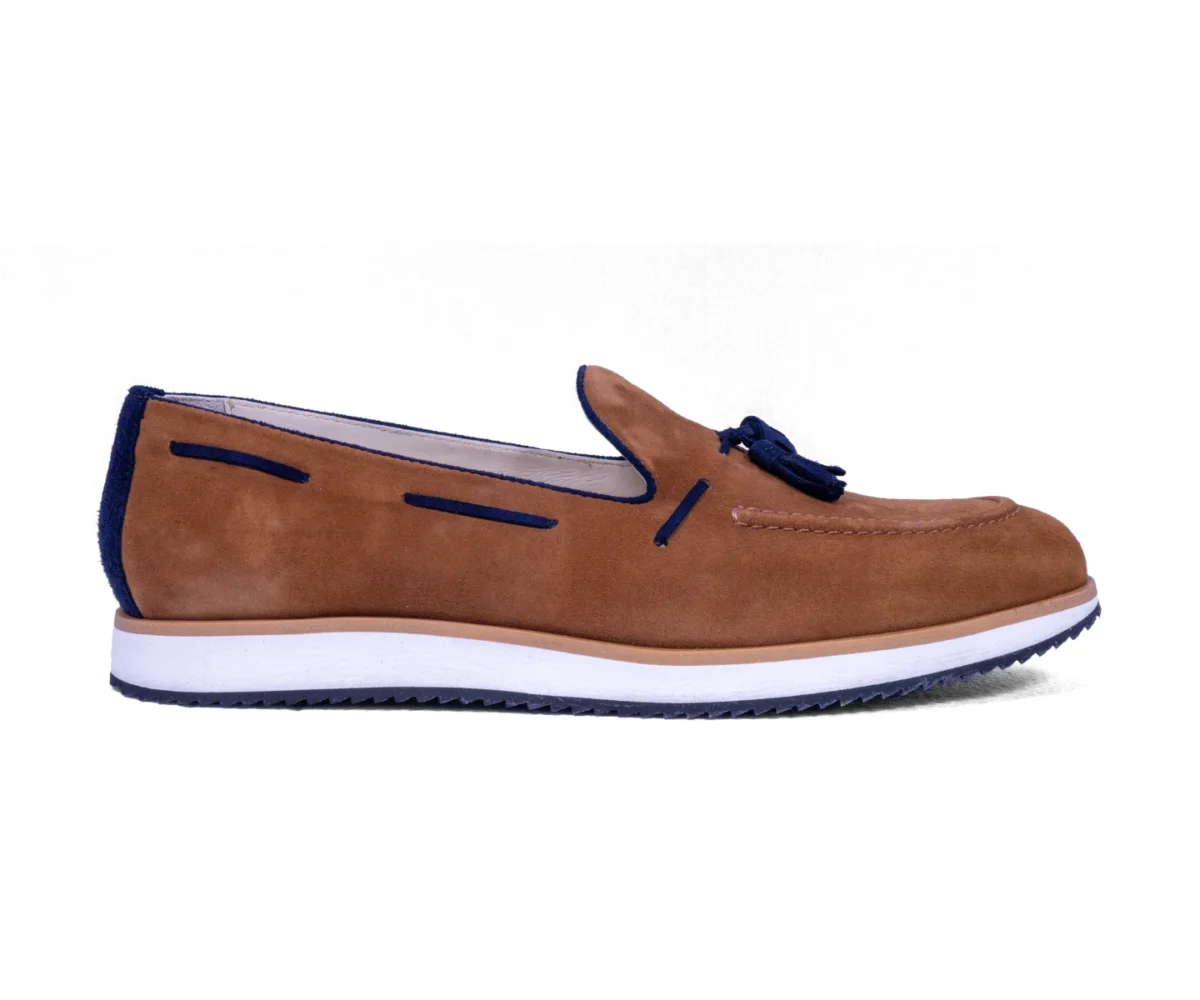 jermic tan suede blue suede tassel loafers