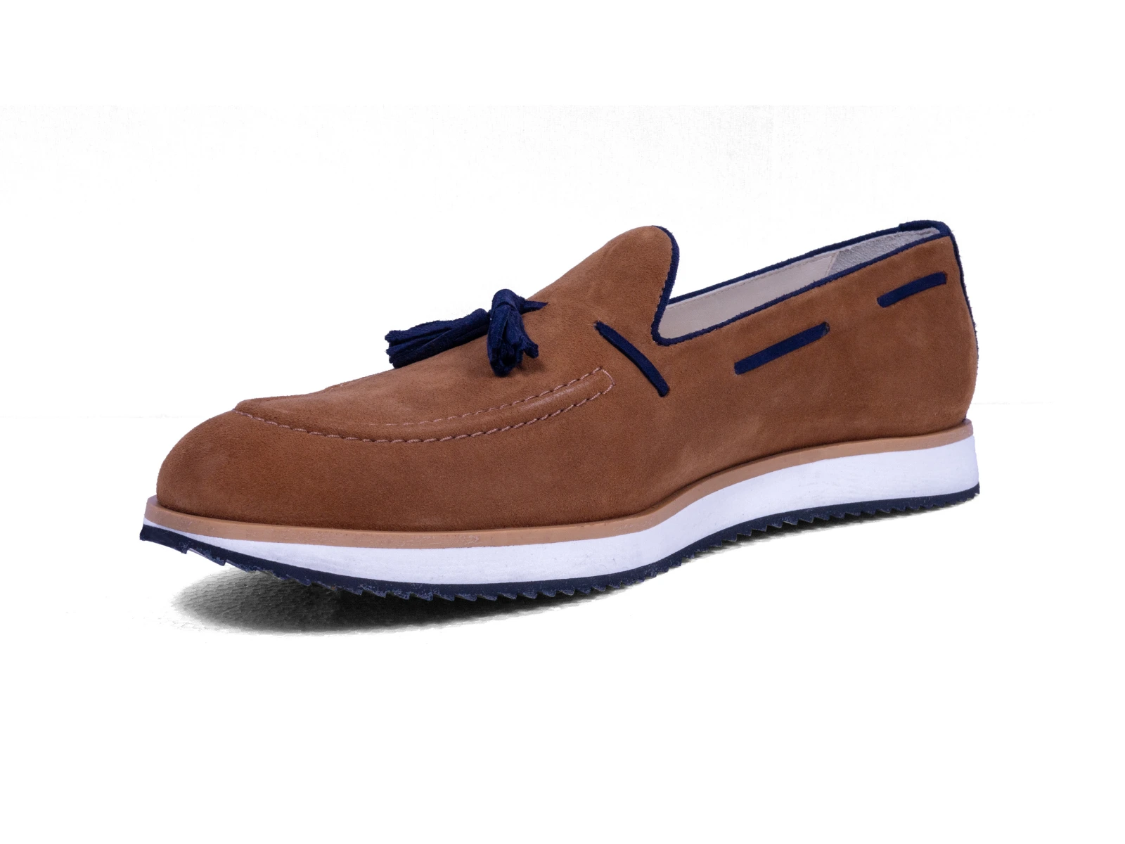 jermic tan suede blue suede tassel loafers side