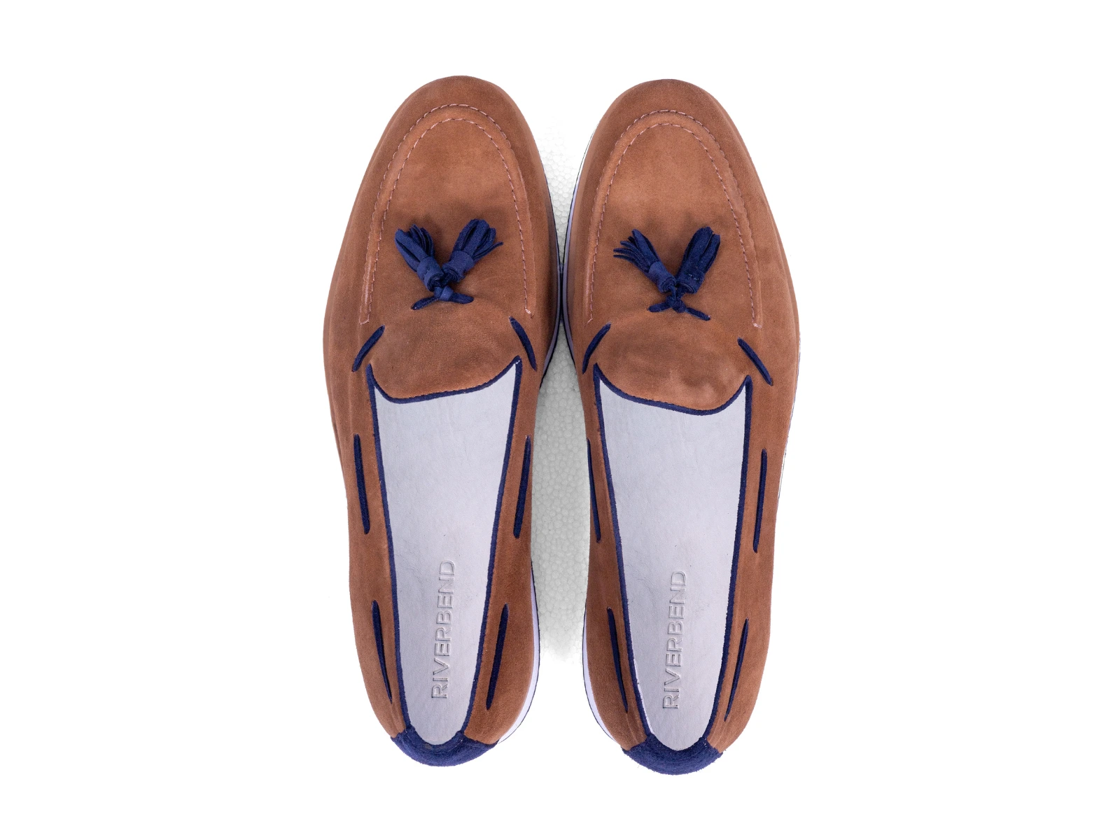 jermic tan suede blue suede tassel loafers top