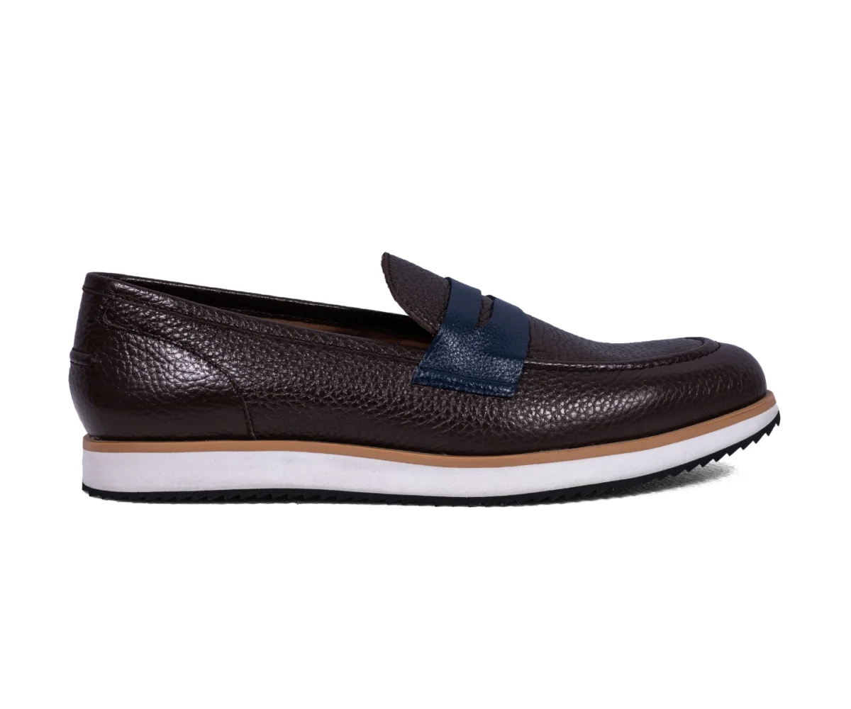 strado brown milled blue milled strap loafers