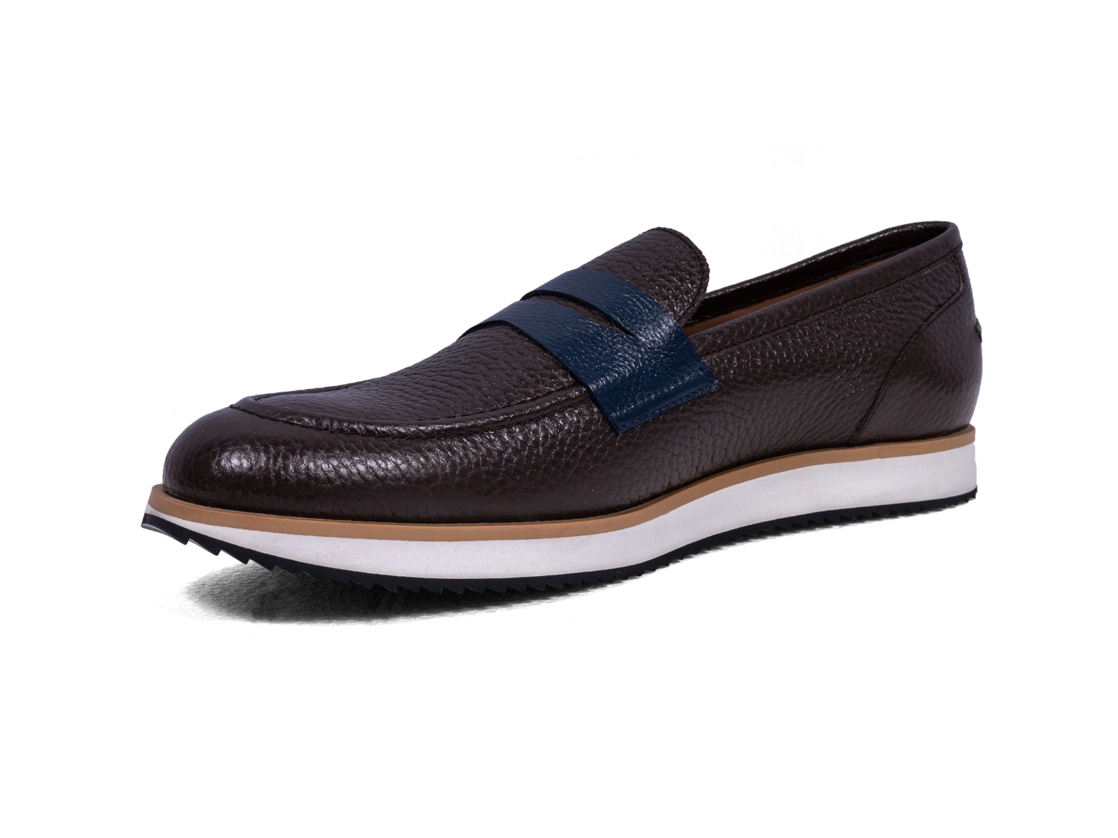 strado brown milled blue milled strap loafers side