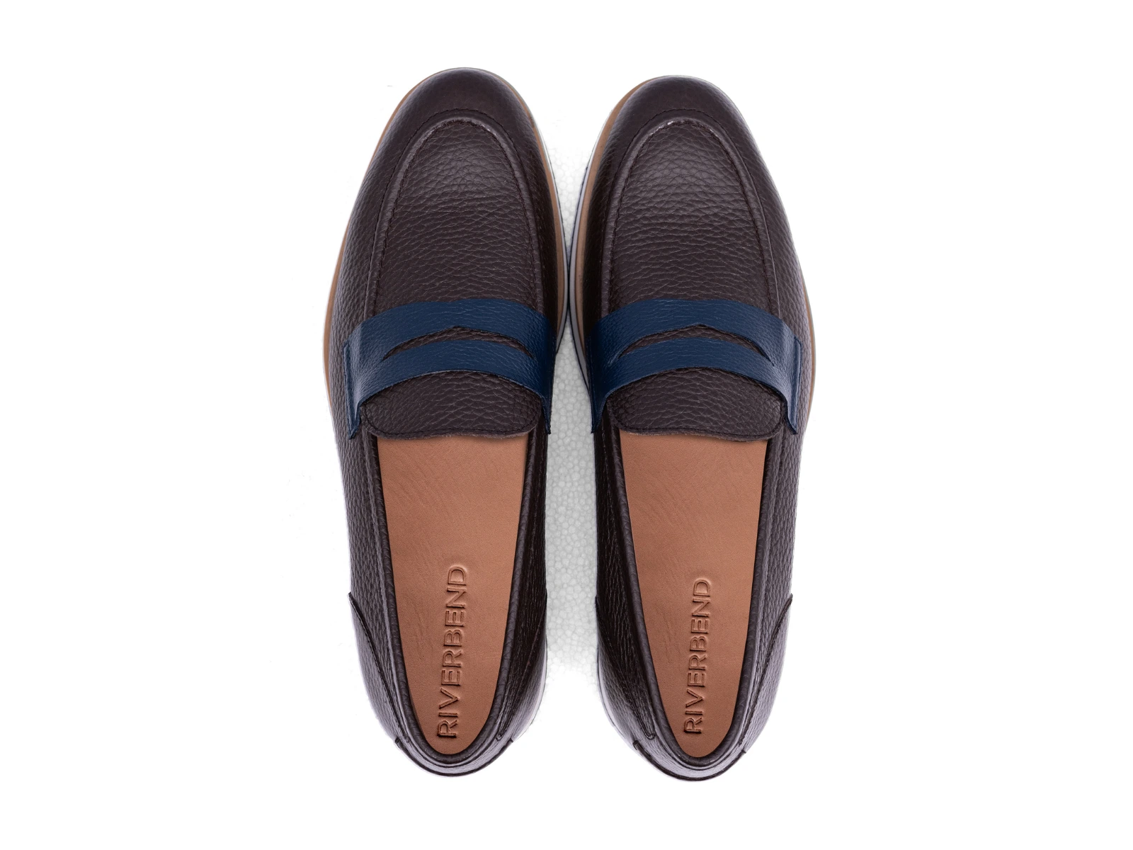 strado brown milled blue milled strap loafers top