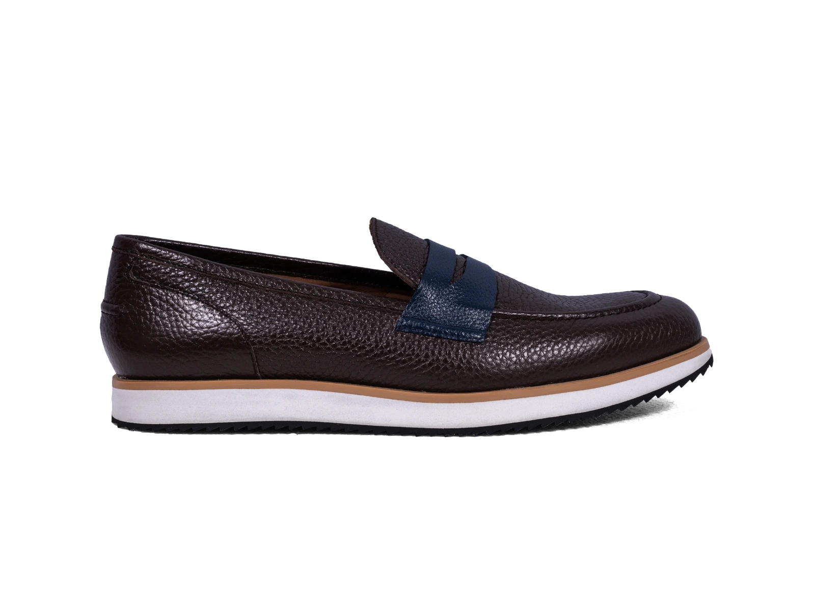 strado brown milled blue milled strap loafers