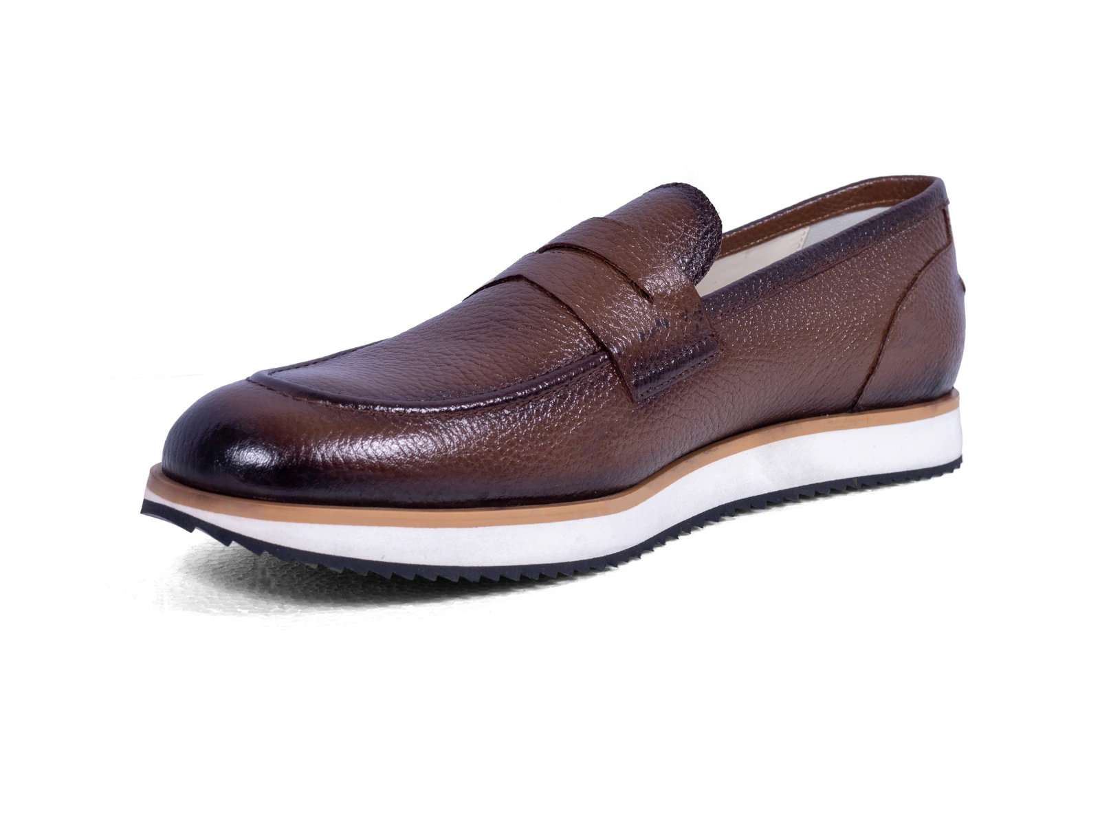 strado tan milled loafers side