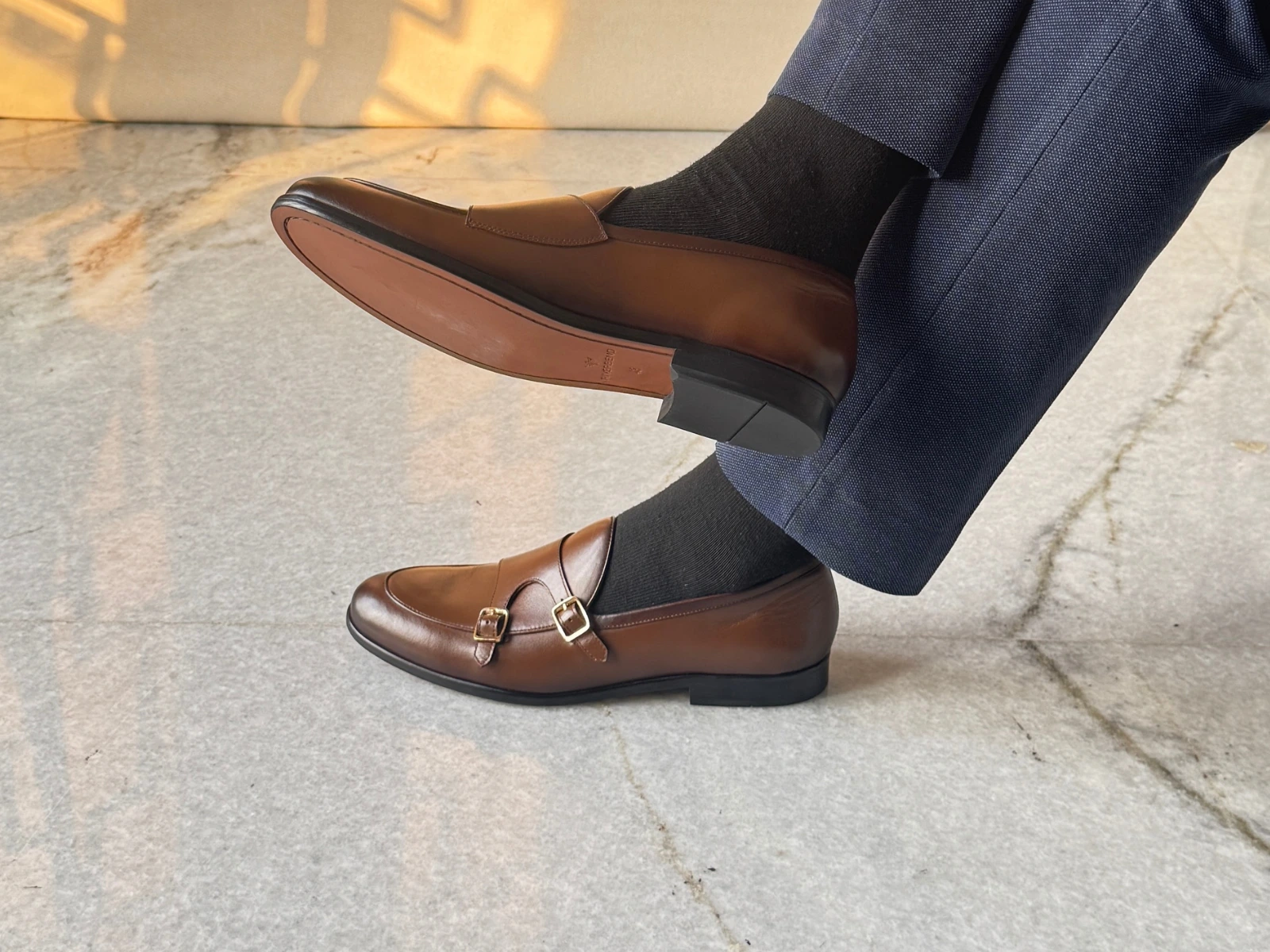 glaze brown belgian monk strap self